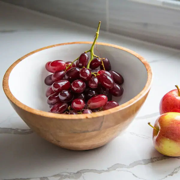 WHITE ENAMEL & WOOD BOWL - 3 size options