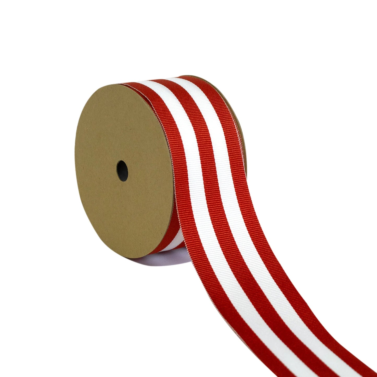 1 1/2" Textured Grosgrain Ribbon - "Mono-Stripe" White/Red - 25 Yard Roll