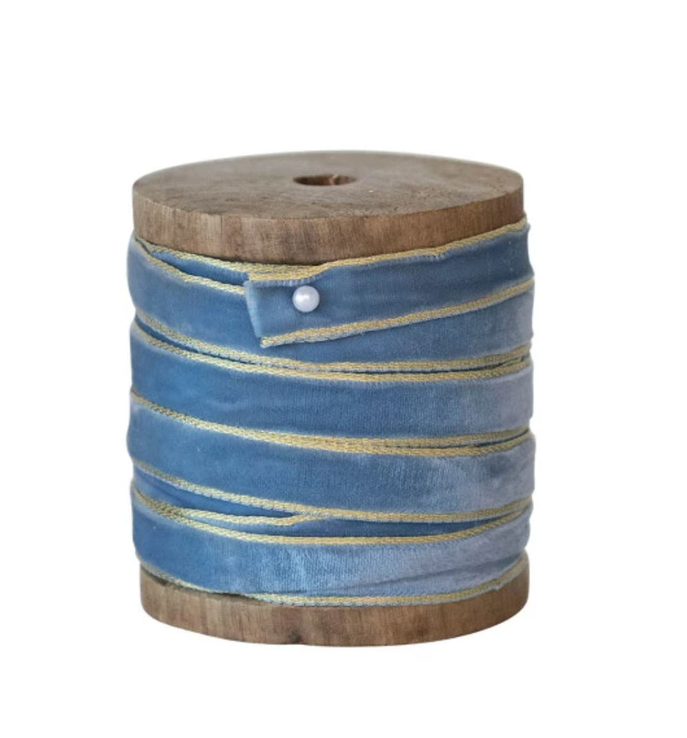 10 Yard Velvet Ribbon on Wood Spool, 3 Colors