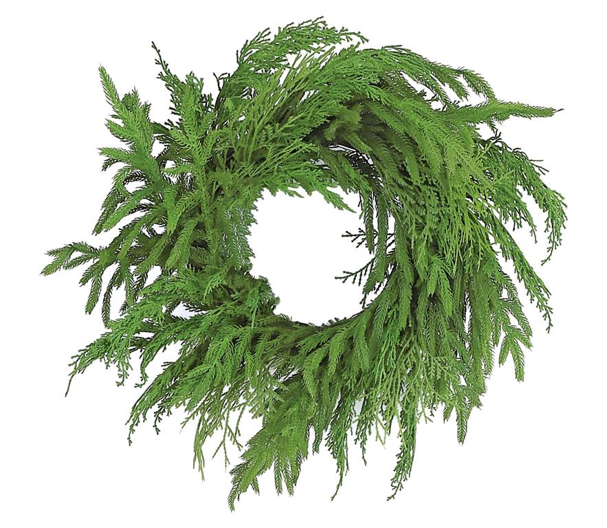 DELUXE MIXED NORFOLK PINE & CEDAR WREATH, 26", GREEN