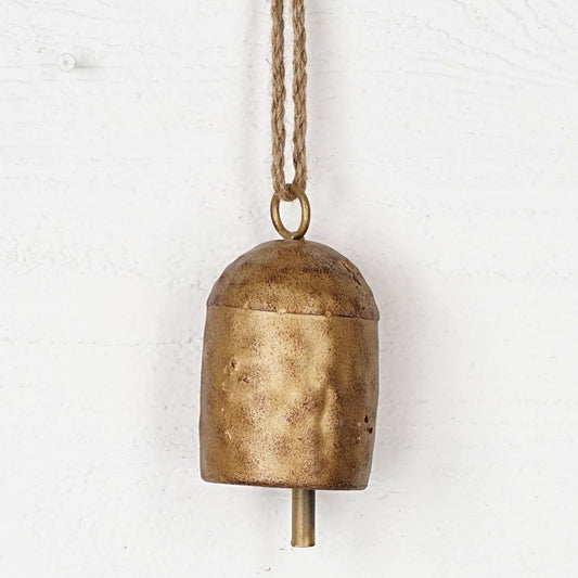 Vintage Gold oval shape cow bell w. loop (6inL)