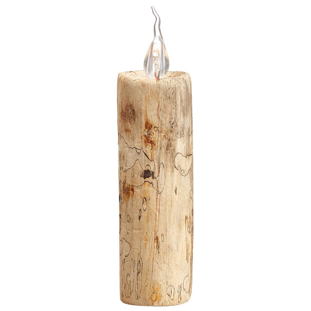 7.09" Battery Operated Wood Faux Candle With Light Natural