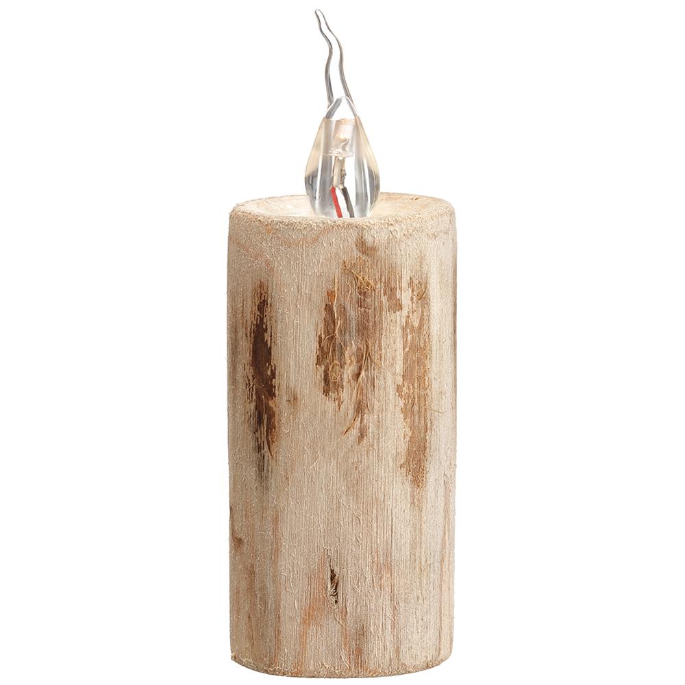 5.11" Battery Operated Wood Faux Candle With Light Natural