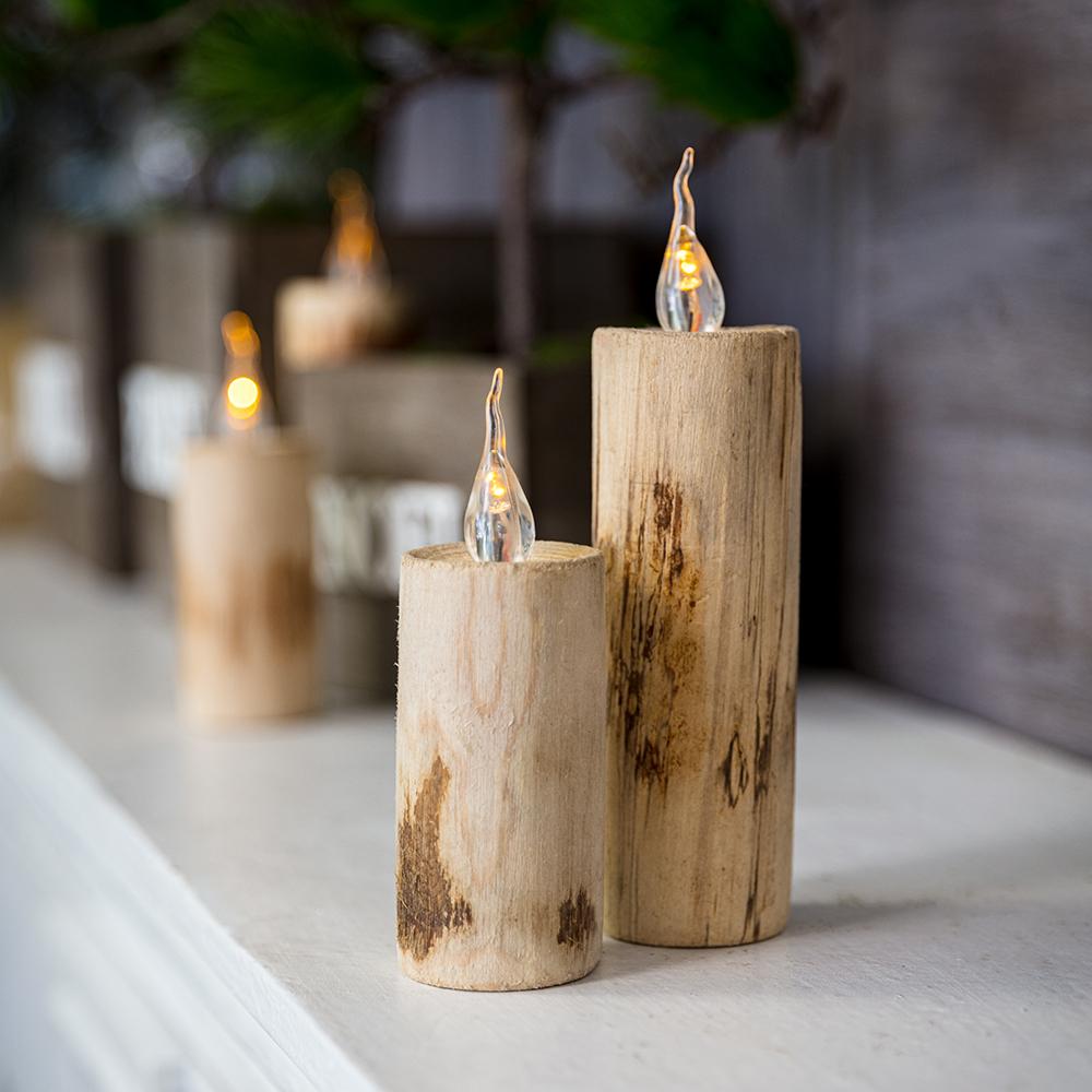 Wood Faux Candle - Battery Operated - 2 sizes