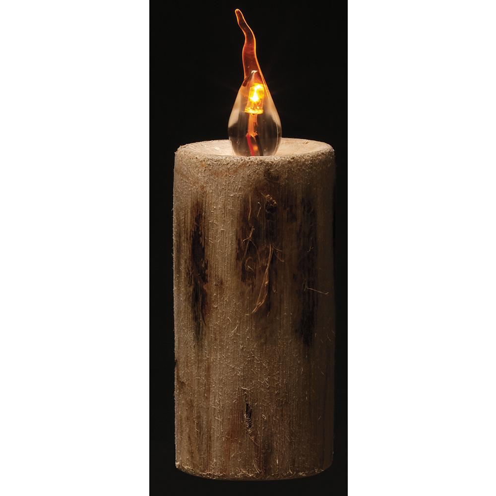 5.11" Battery Operated Wood Faux Candle With Light Natural