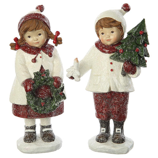 Set 2 - Winter Boy And Girl Red White Glittered