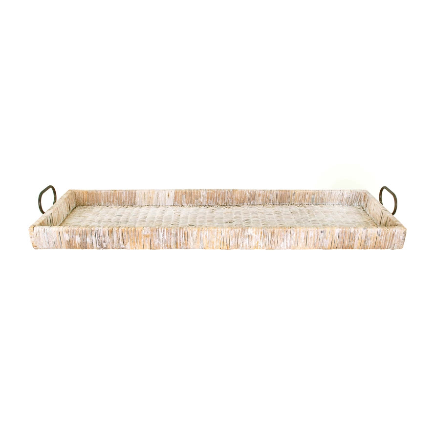 Decorative Rattan Tray with Metal Handles