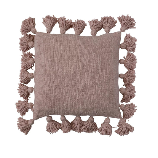 Cotton Slub Pillow w/ Tassels Dusty Pink