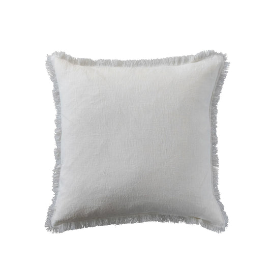 20" Square Stonewashed Linen Pillow in Ivory w/ Fringe