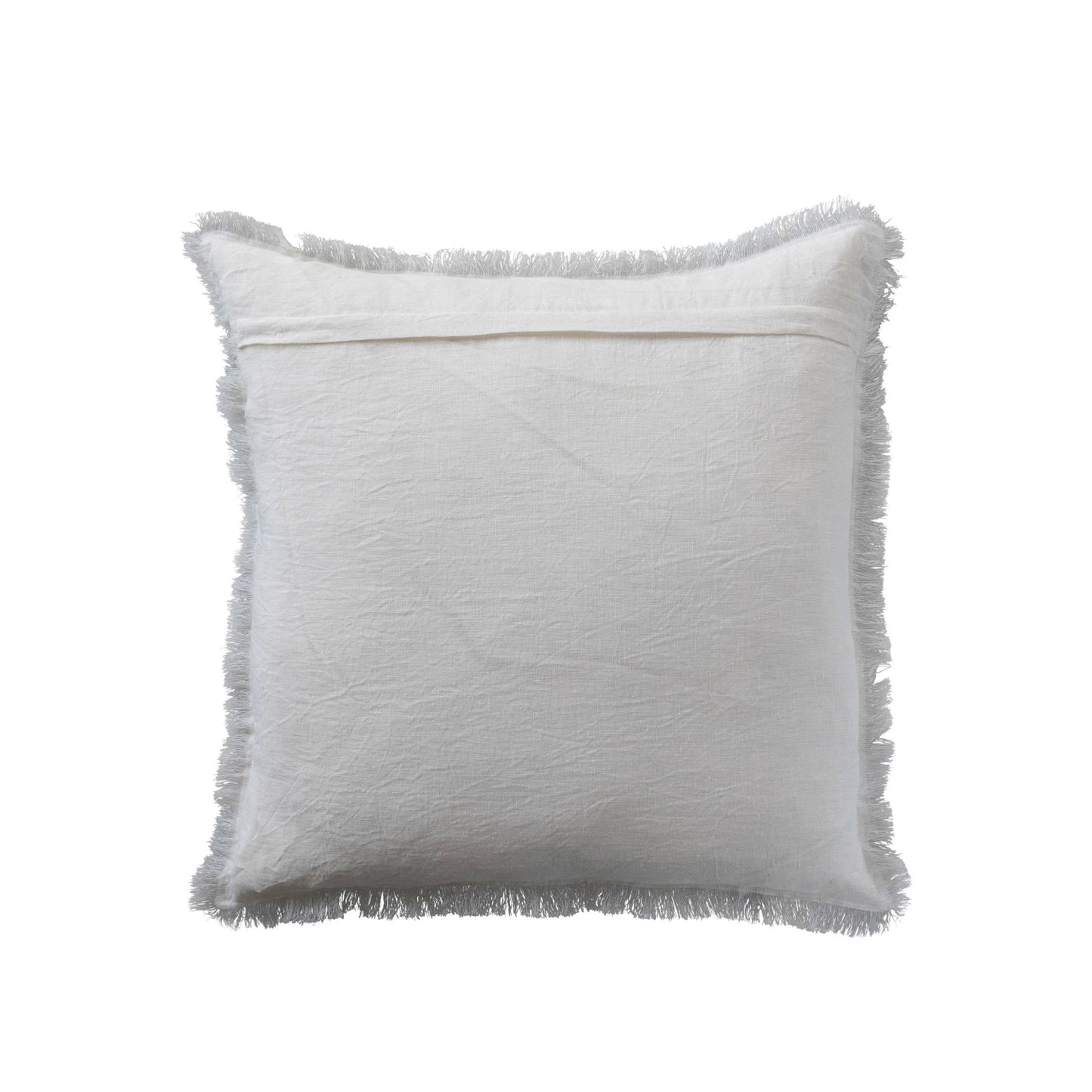 20" Square Stonewashed Linen Pillow in Ivory w/ Fringe