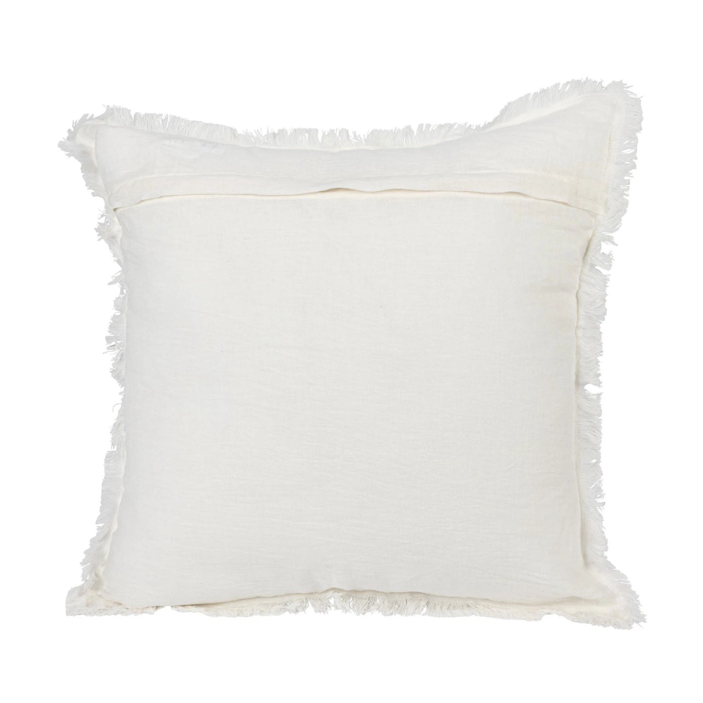 20" Square Stonewashed Linen Pillow in Ivory w/ Fringe