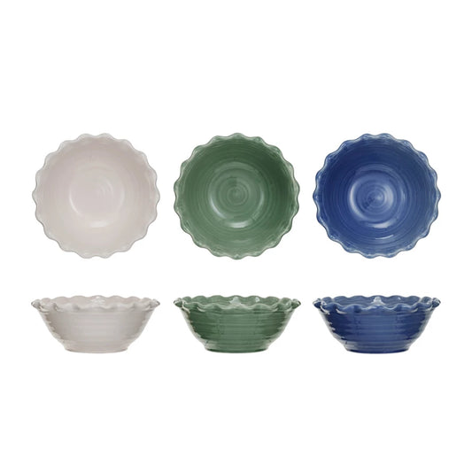 Stoneware Bowl w/ Scalloped Edge, 3 Colors available