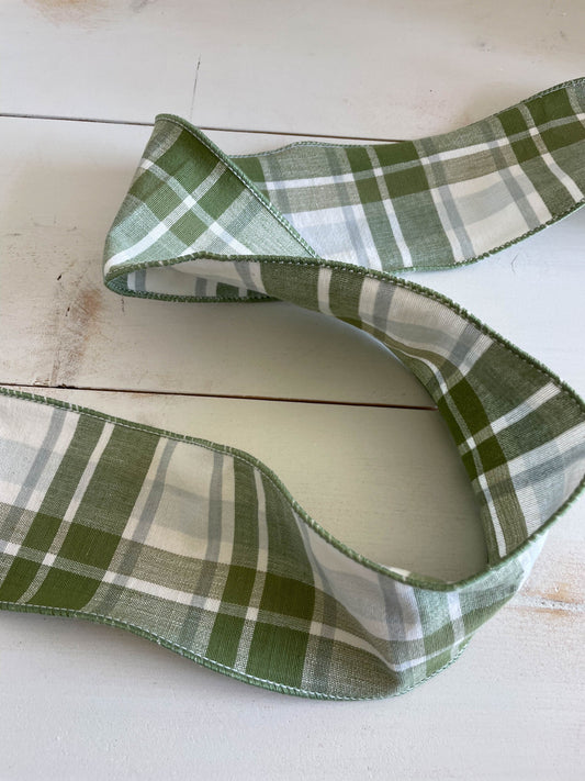 Sage Green Plaid Ribbon 4"