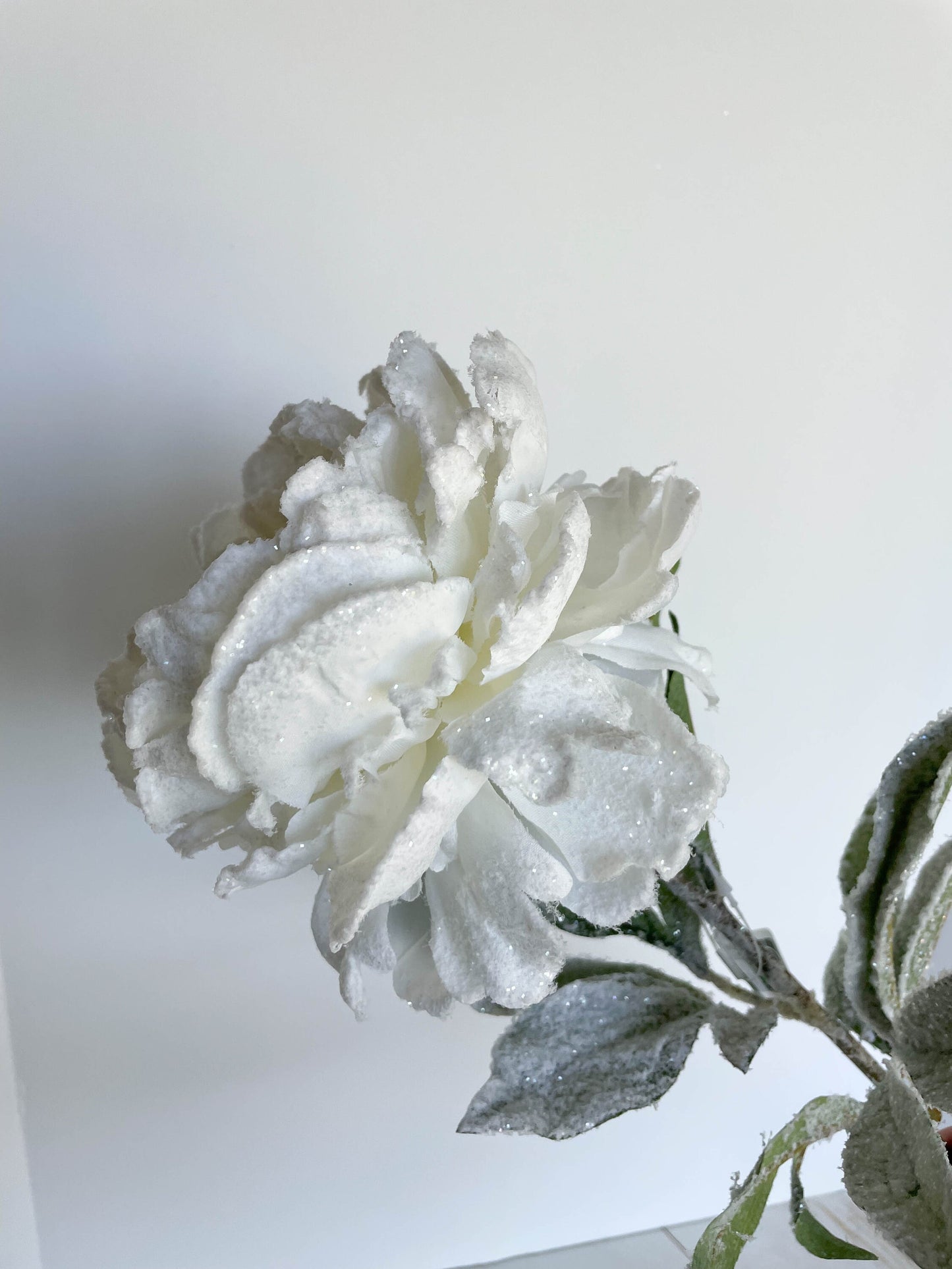 28" Snowed Peony Spray  Snow White