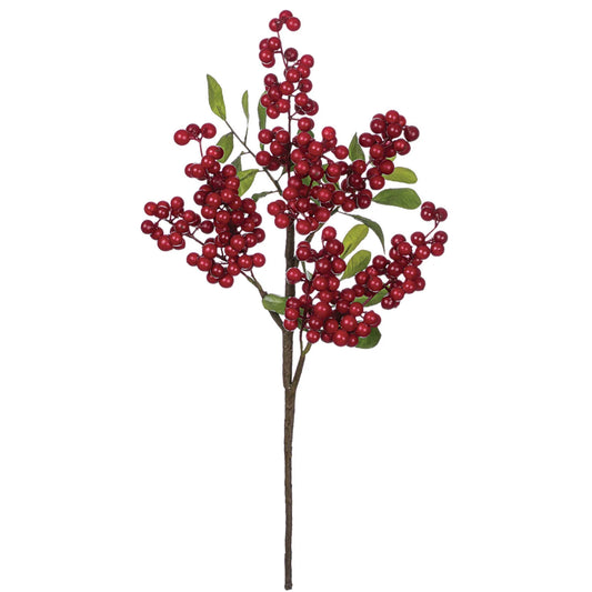 18" Red Berries with Green Leaves Stem