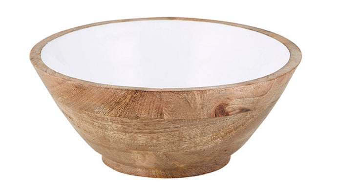 WHITE ENAMEL & WOOD BOWL - 3 size options