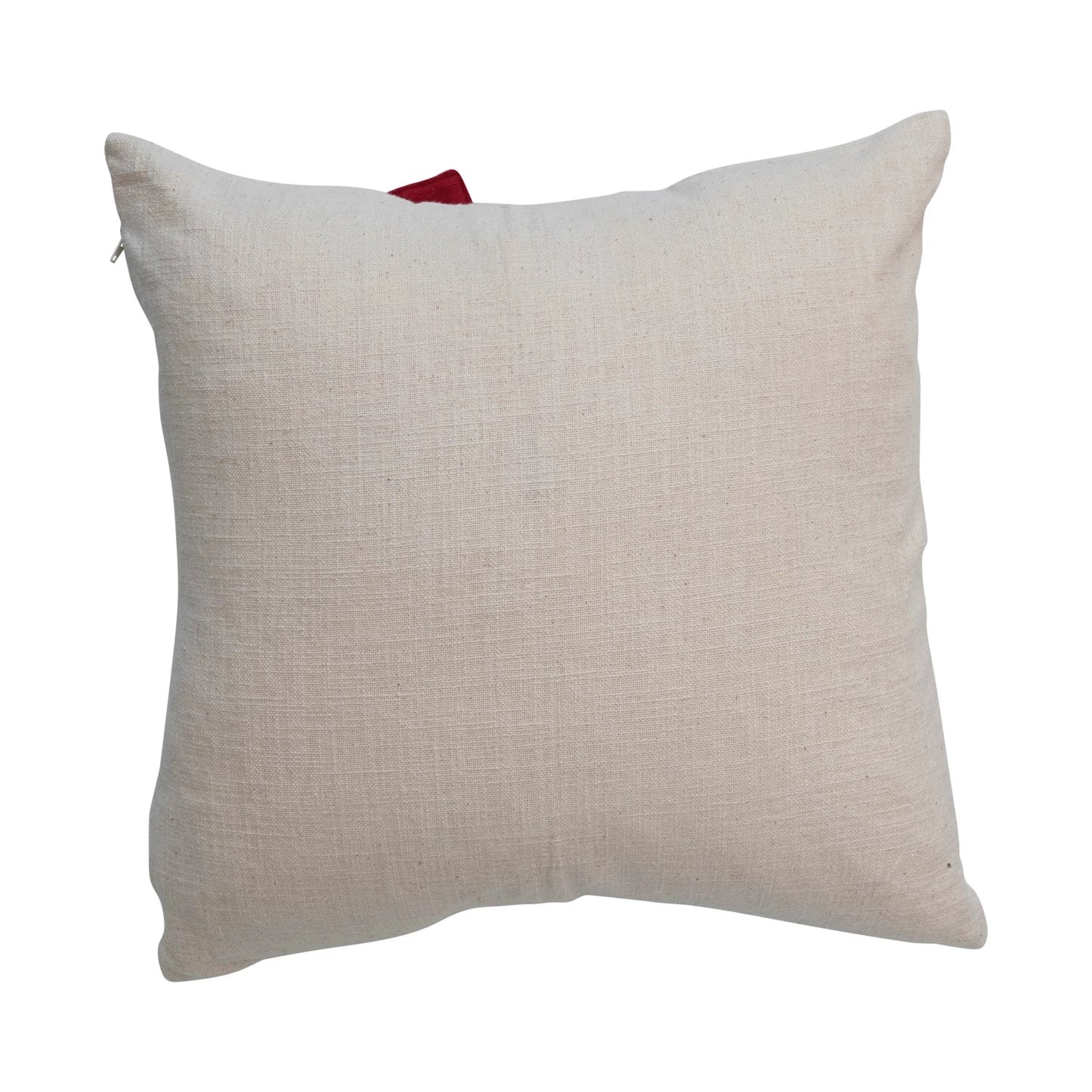 18" Square Hand-Woven Cotton Slub Pillow w/ Bow, Cream Color & Red