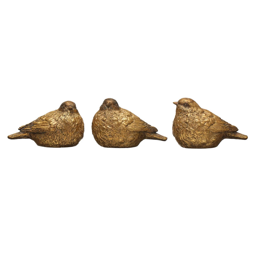 3-1/2"H Resin Bird, Distressed Gold Finish, 3 Styles