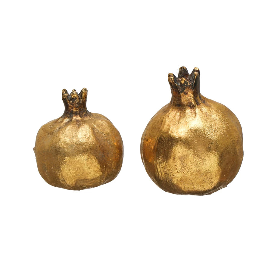 Set of 2 Pomegranate Antique Gold Finish - Resin