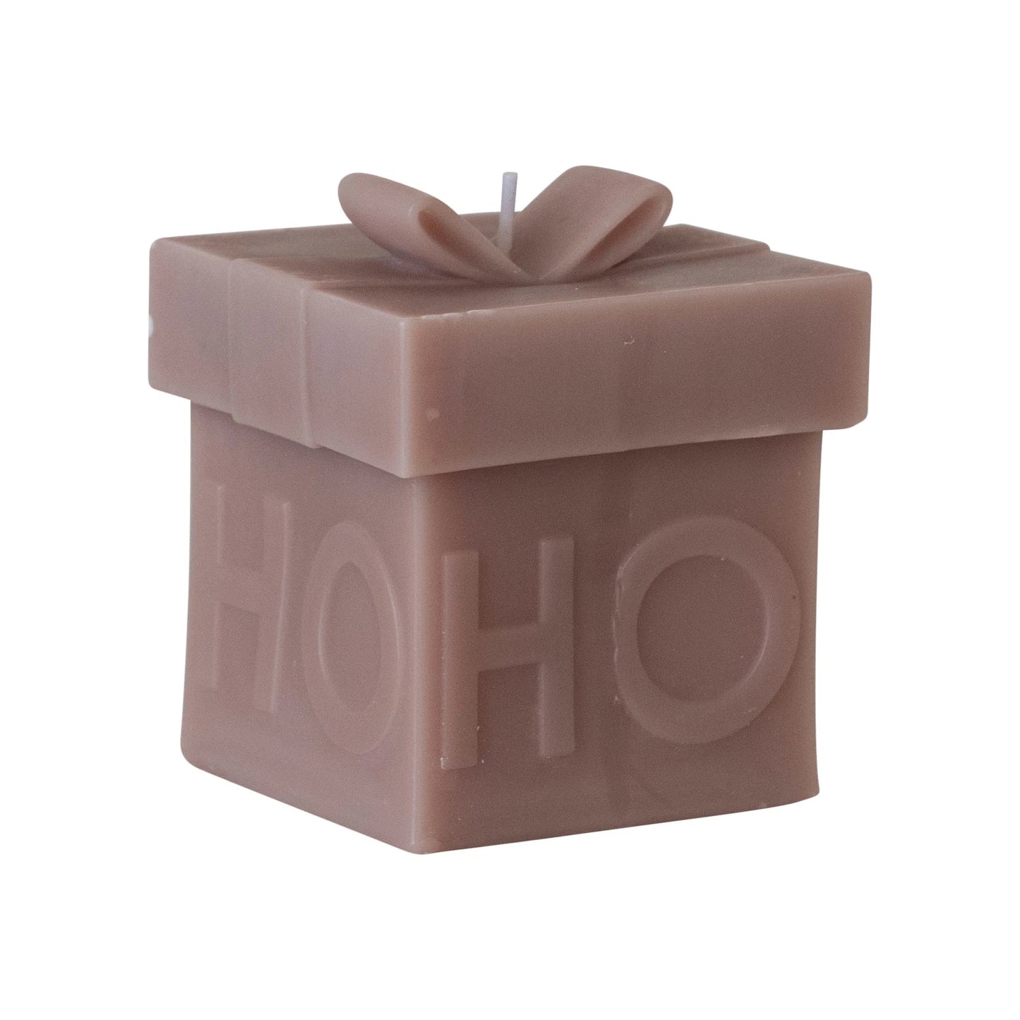 Unscented Gift Box Shaped Candle "Ho Ho Ho", Khaki Color