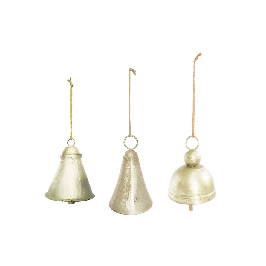 Hanging Metal Bells, Distressed Pewter Finish, Set of 3