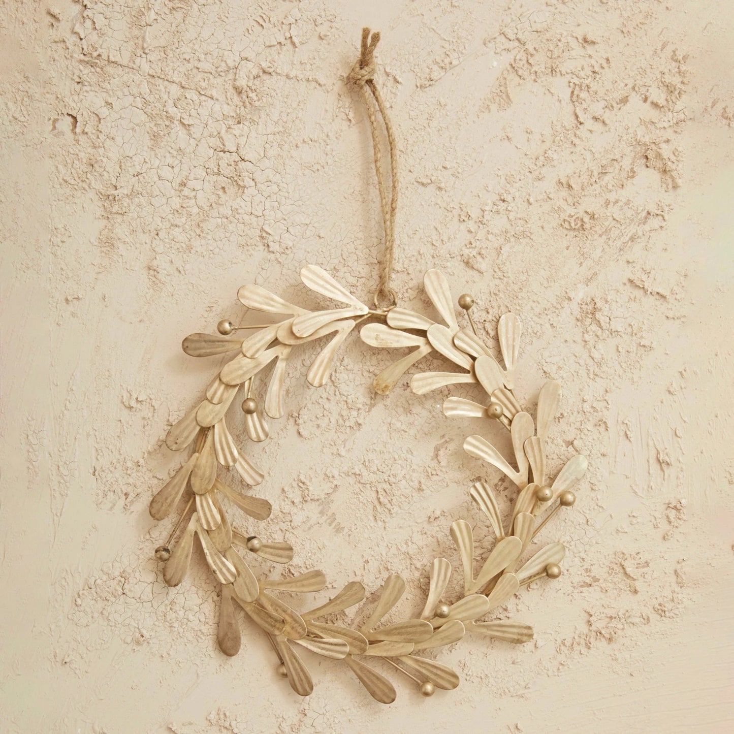 Metal Leaves & Berries Wreath, Distressed Pewter Finish