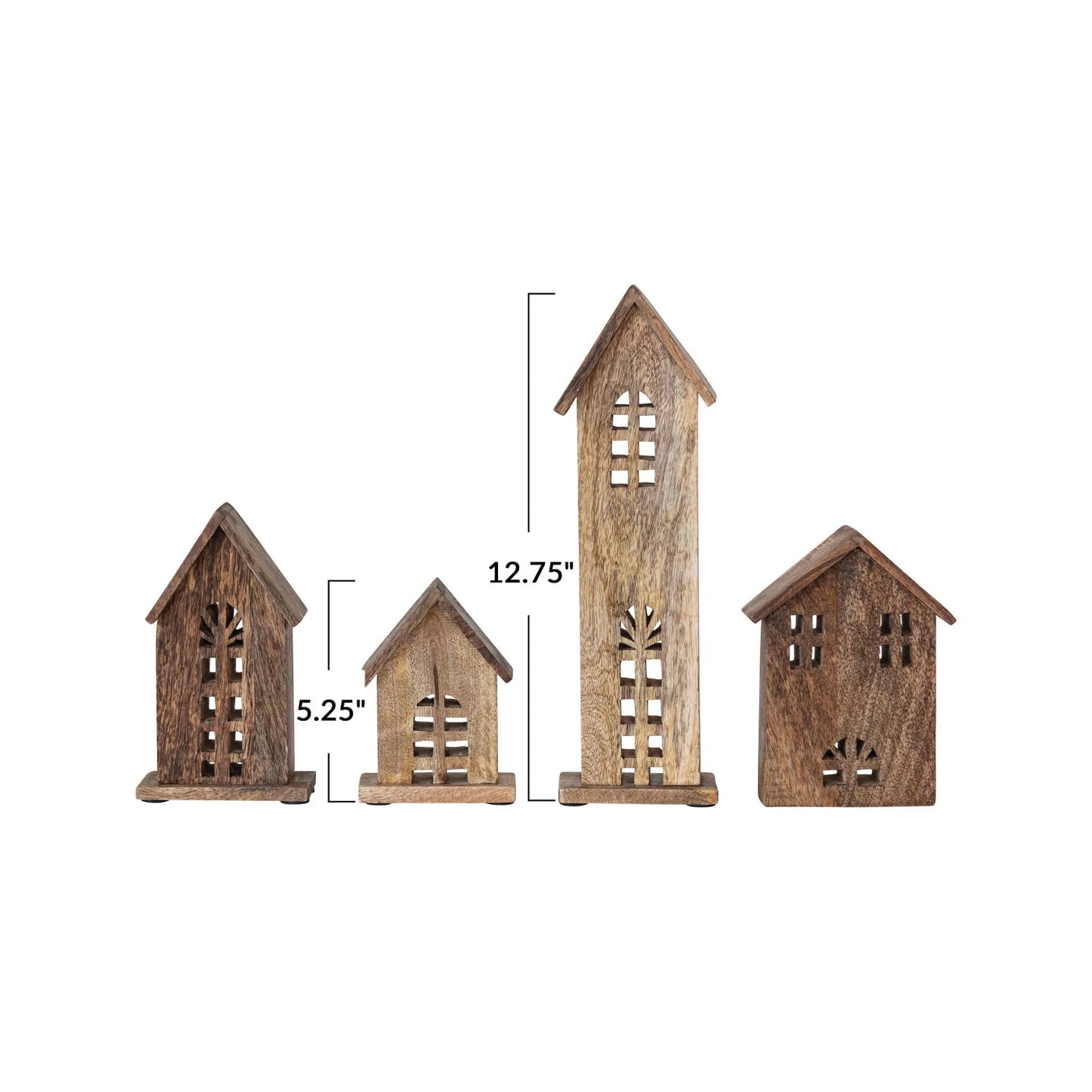 Carved Mango Wood Houses, Natural, Set of 4