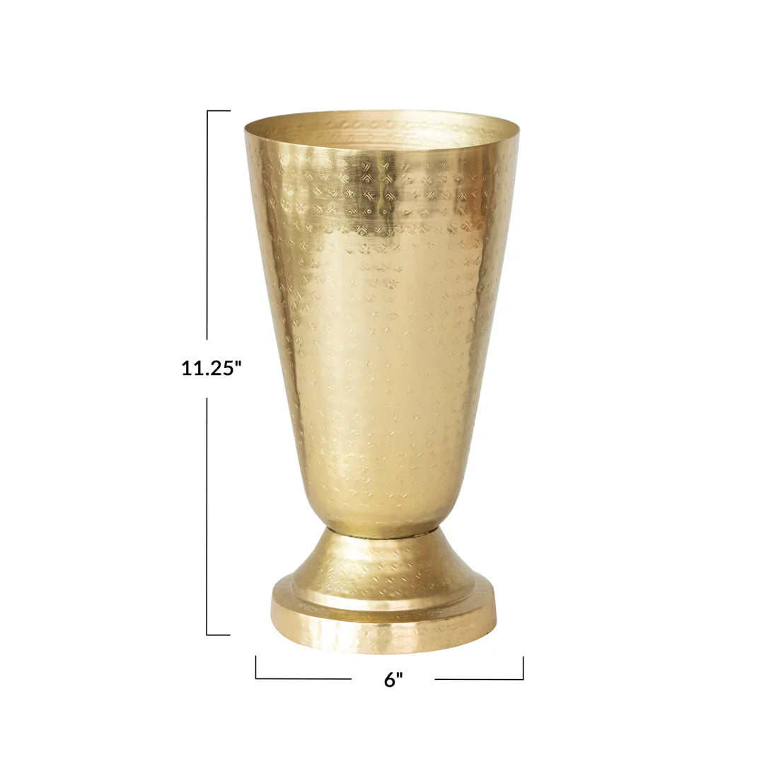 Hammered Metal 11.25" Vase in Gold Finish