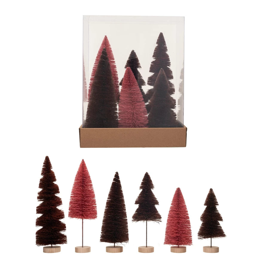 Sisal Bottle Brush Trees w/ Wood Bases, Boxed Set of 6